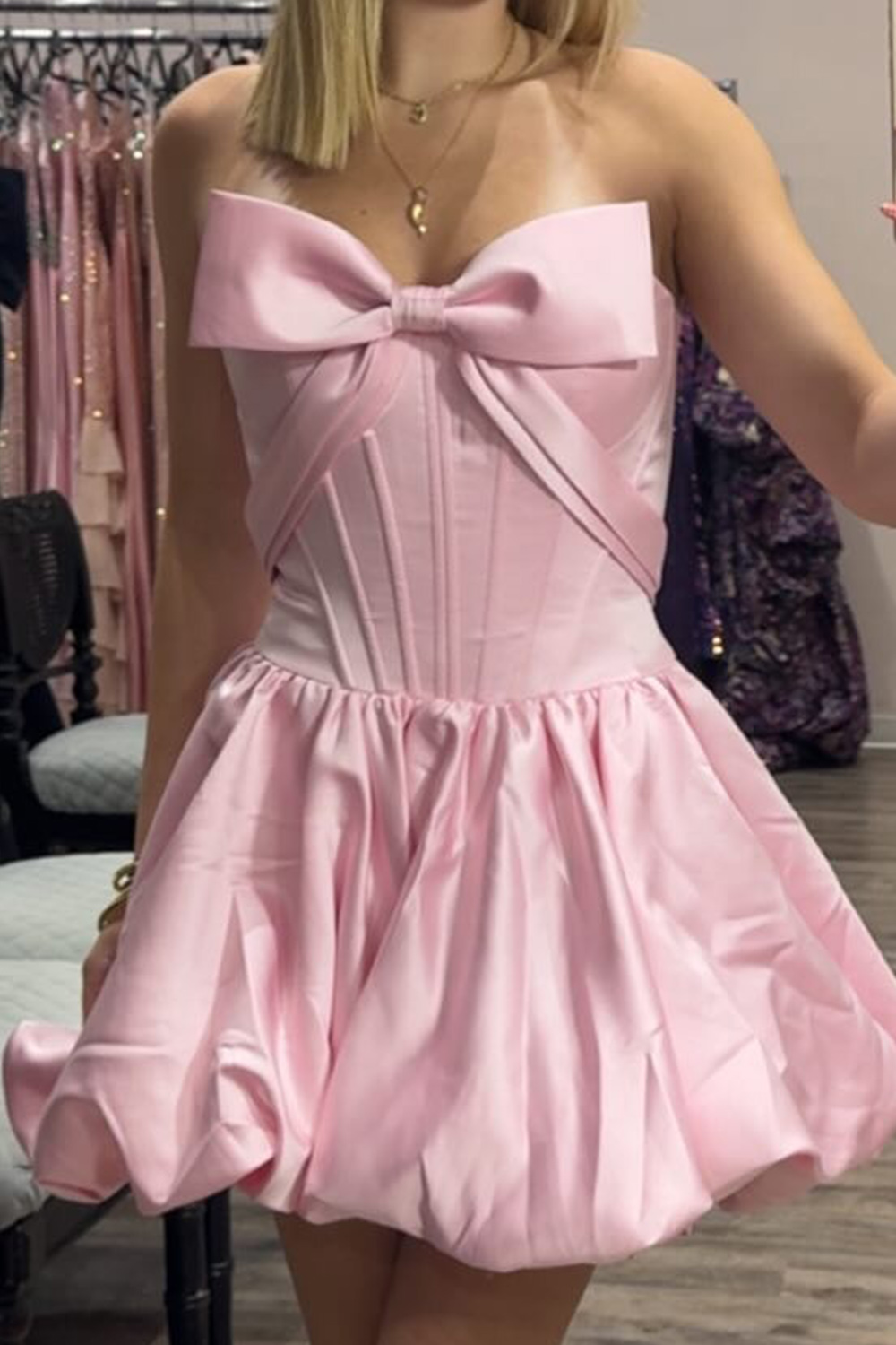 Pink Corset Strapless Short Homecoming Dress with Bow