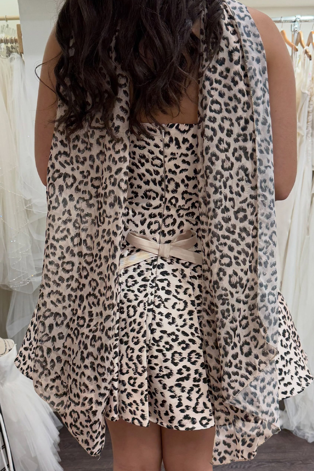 Champagne Leopard Printed Strapless Short Homecoming Dress