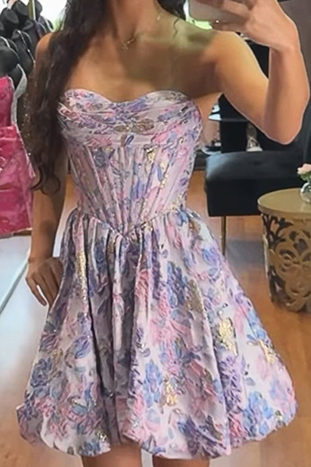 Purple Flower Corset Sweetheart Short Homecoming Dress