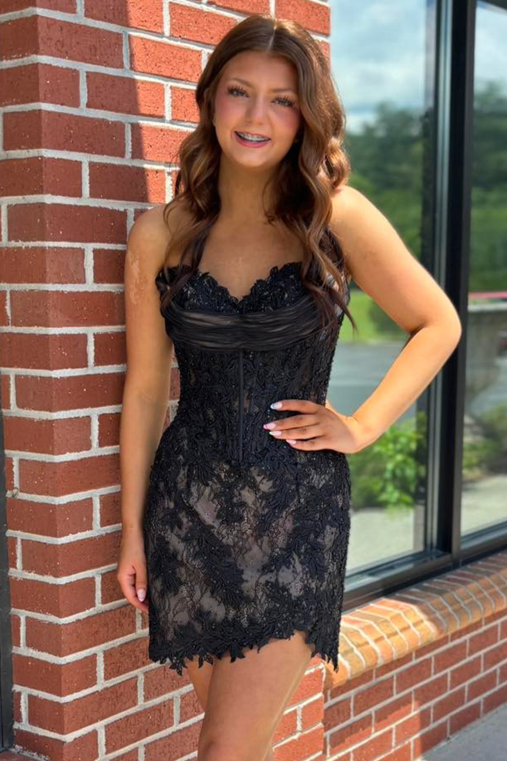 Black Short Corset Lace Tight Homecoming Dress Sweetheart Ruched Cocktail Dress