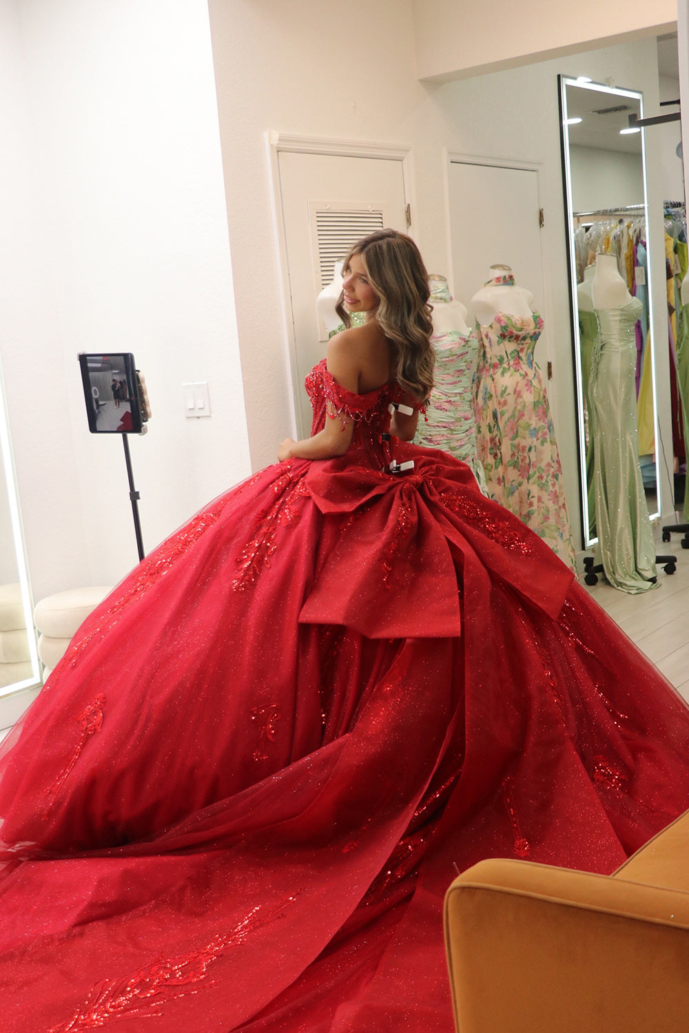 Beaded Red Off the Shoulder Ball Gown Long Quinceanera Dress with Appliques