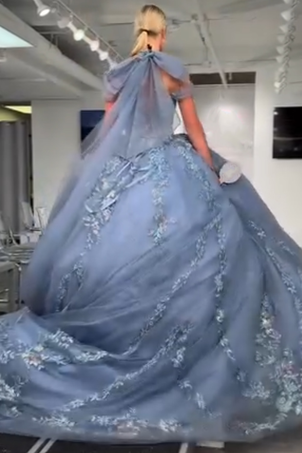 Grey Blue Ball Gown Sweetheart Corset Floral Long Quinceanera Dress