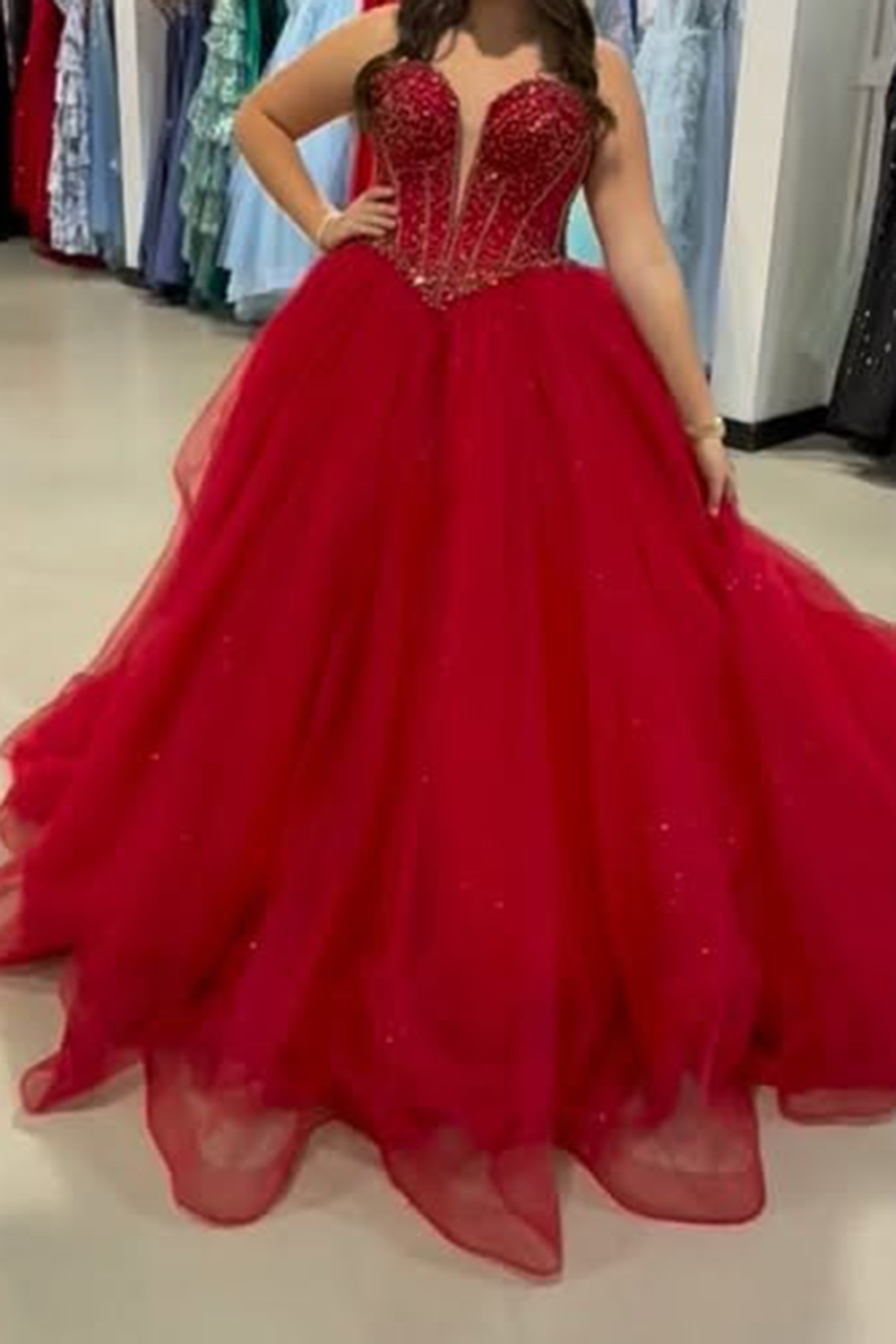 Red Corset Sweetheart Ball Gown Long Quinceanera Dress