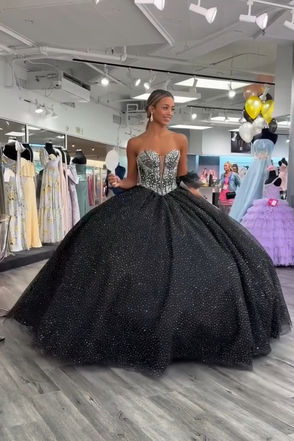 Black Corset Ball Gown Sweetheart Long Quinceanera Dress