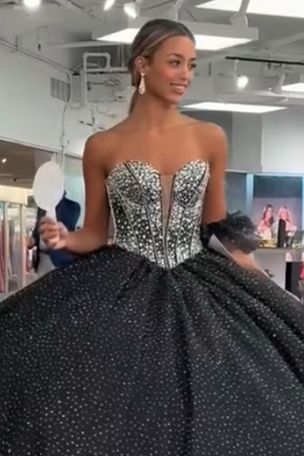 Black Corset Ball Gown Sweetheart Long Quinceanera Dress