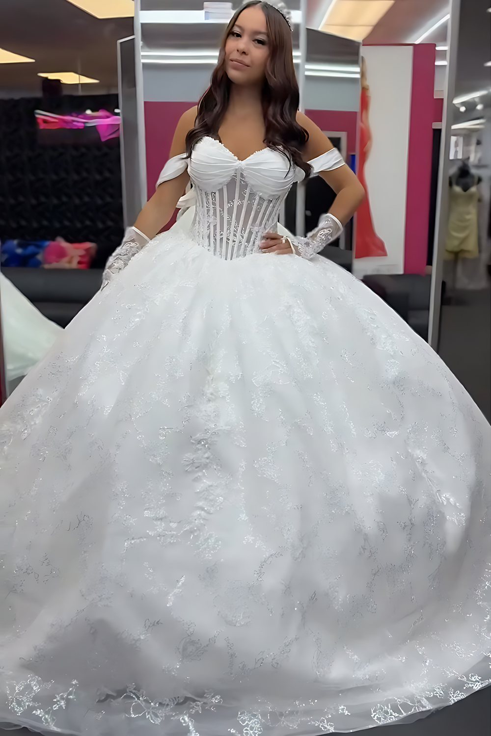 White Corset Ball Gown Off the Shoulder Long Quinceanera Dress with Embroidery