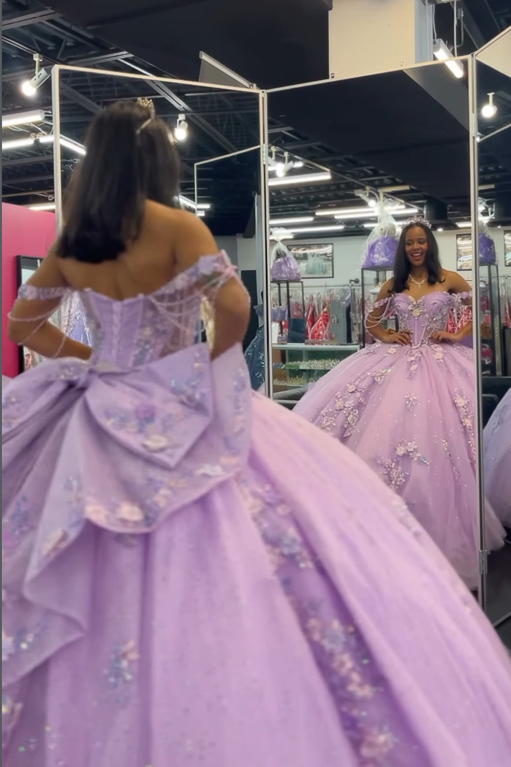 Lilac Floral Corset Ball Gown Off the Shoulder Long Quinceanera Dress