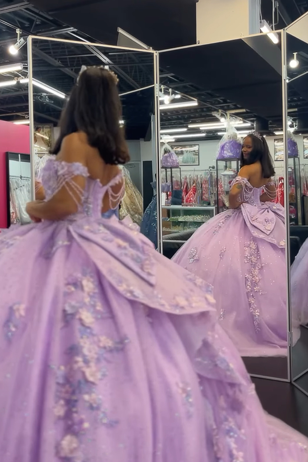 Lilac Floral Corset Ball Gown Off the Shoulder Long Quinceanera Dress
