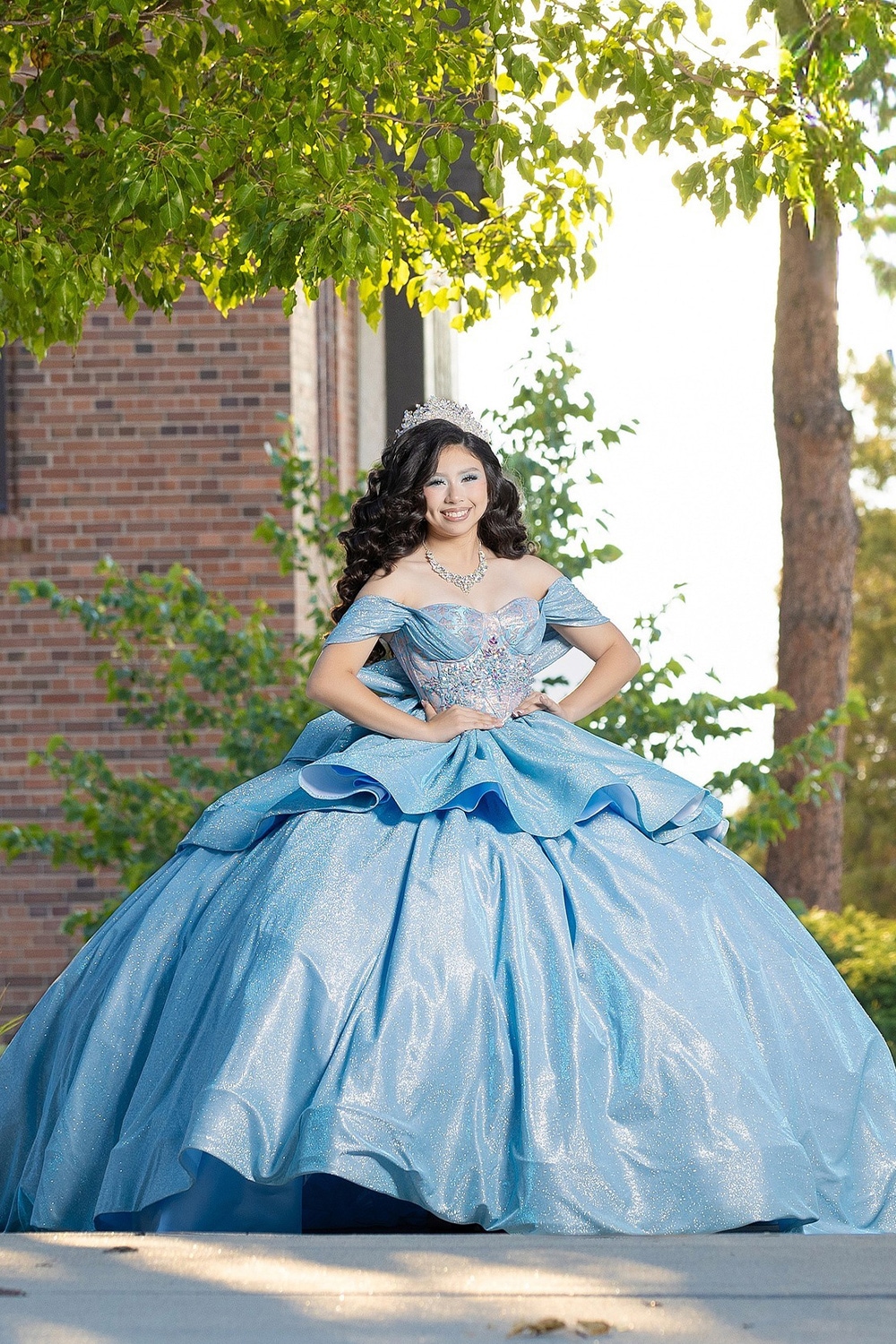 Blue Sparkly Corset Ruffled Glitter Long Quinceanera Dress
