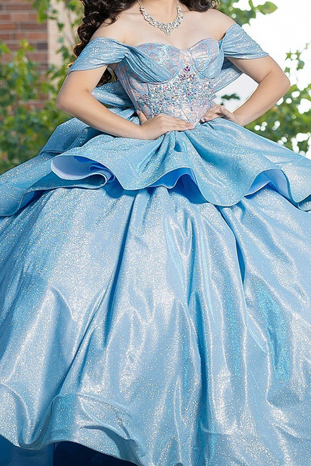 Blue Sparkly Corset Ruffled Glitter Long Quinceanera Dress