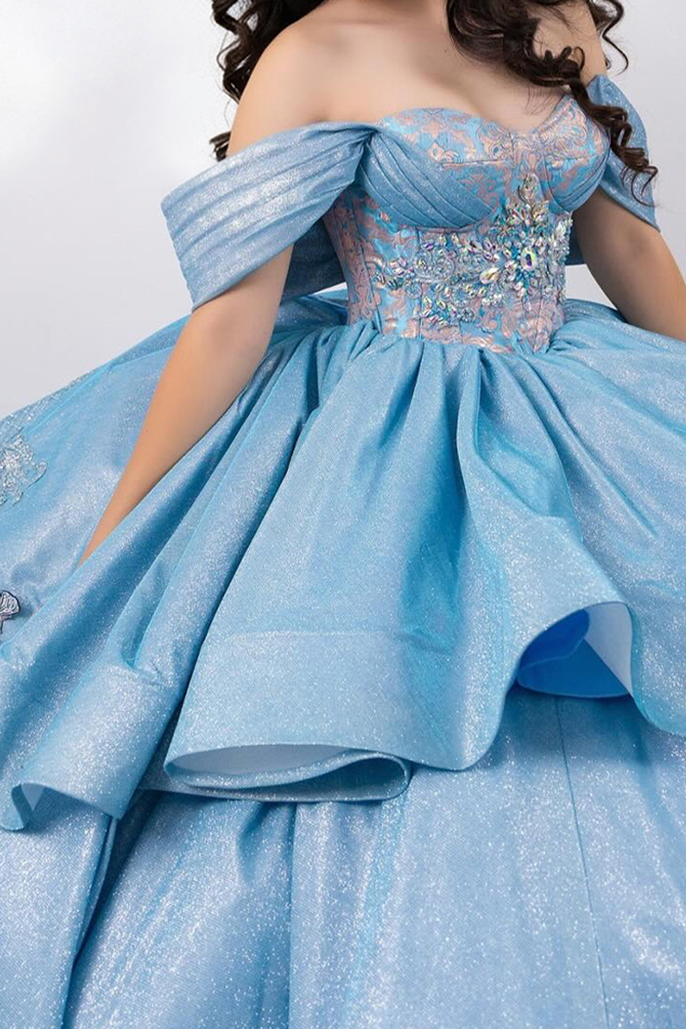 Blue Sparkly Corset Ruffled Glitter Long Quinceanera Dress