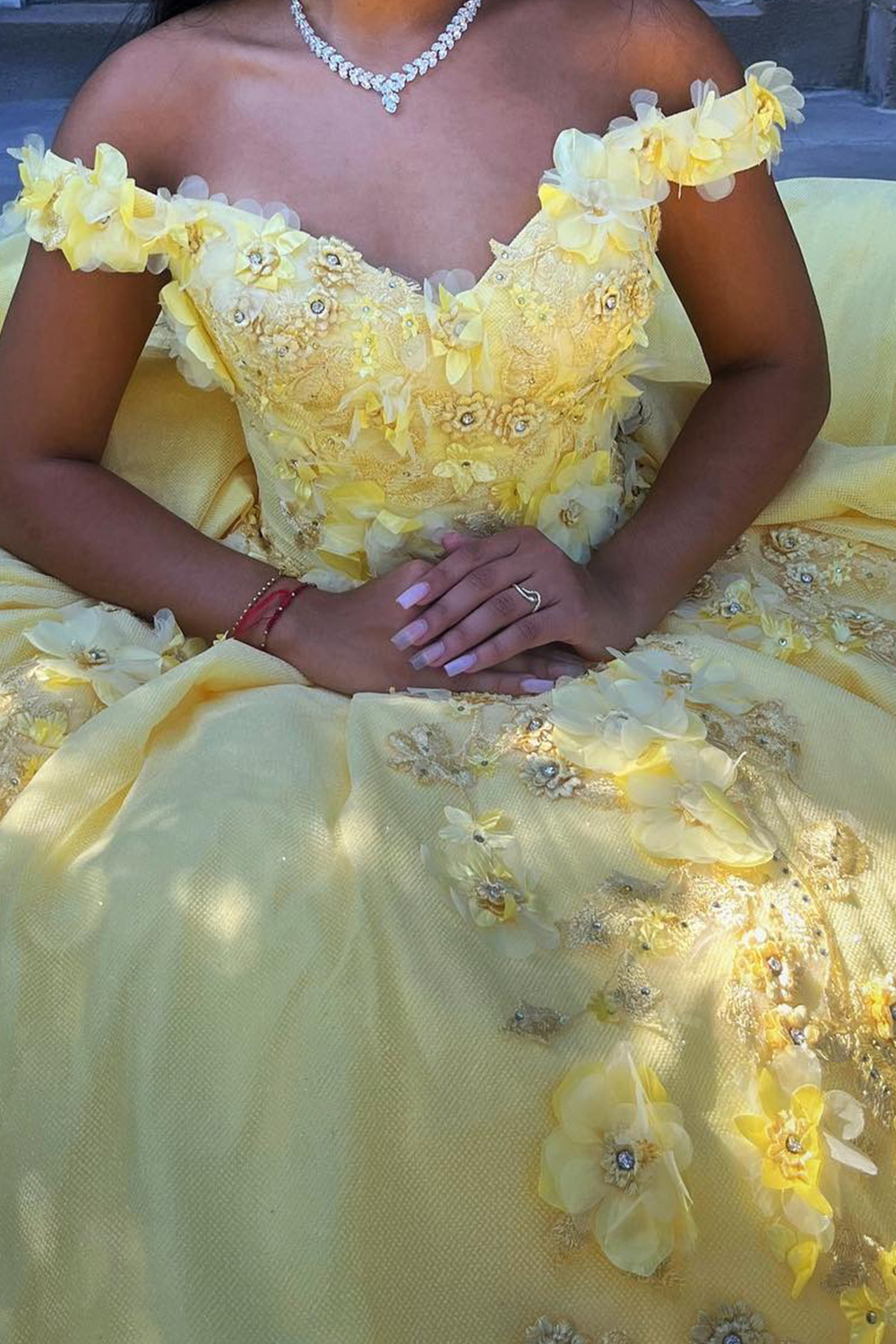 Yellow Ball Gown Off the Shoulder Floral Long Quinceanera Dress