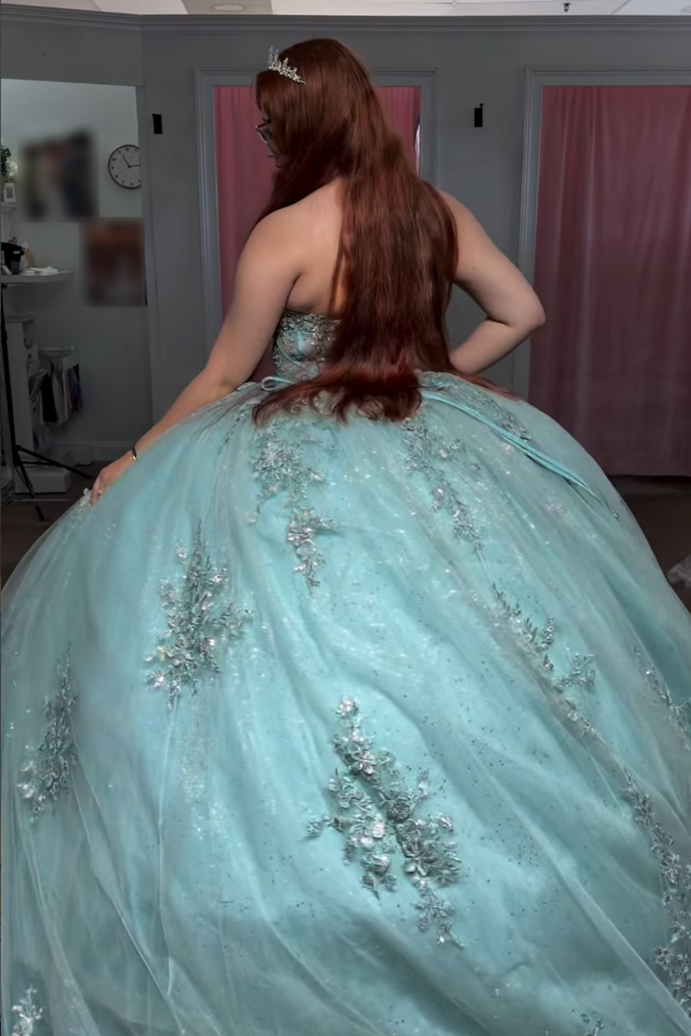 Mint Corset Ball Gown Strapless Appliqued Long Quinceanera Dress with Beading
