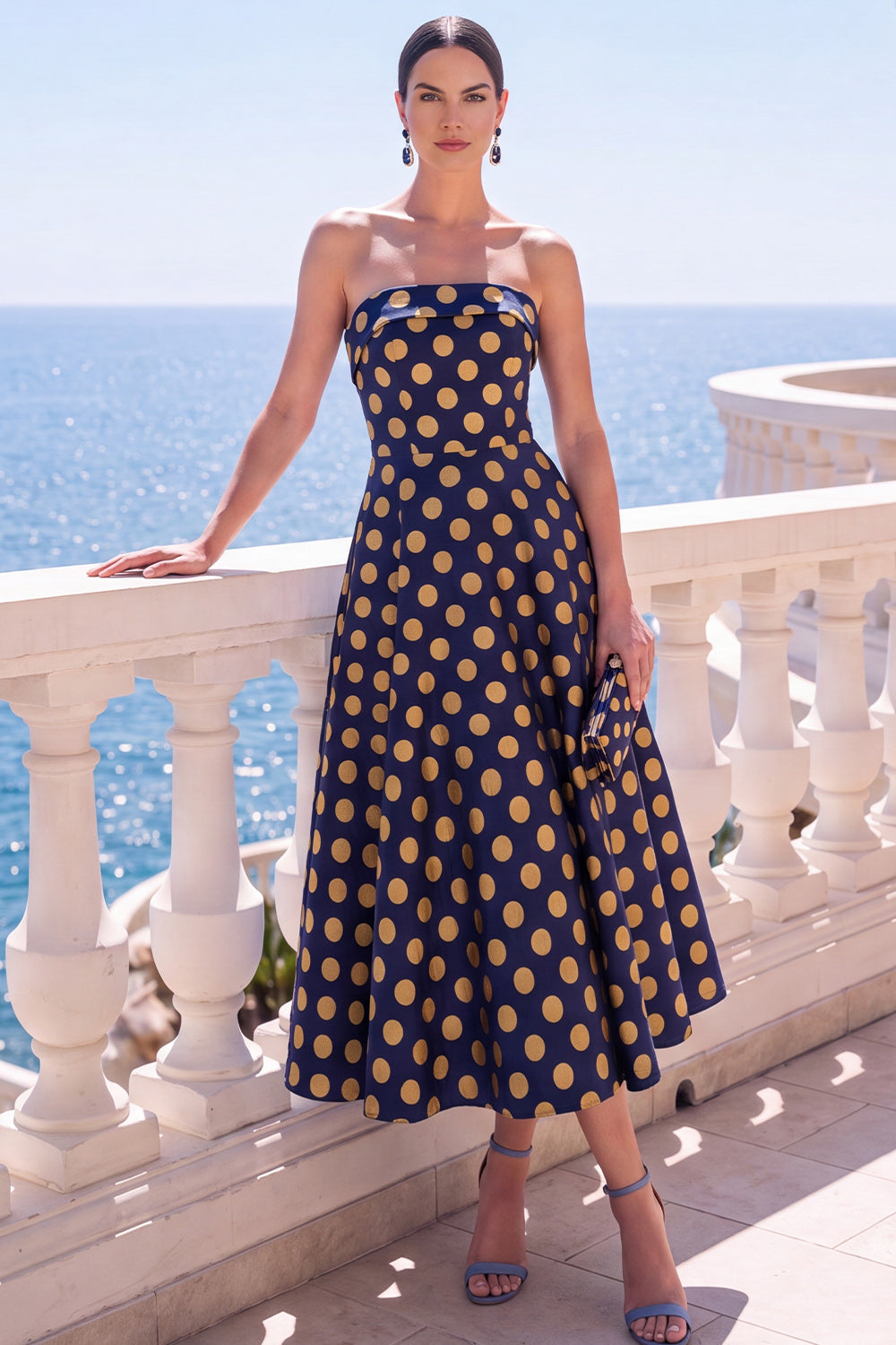 Dusty Green Strapless A Line Flower Midi Formal Dress