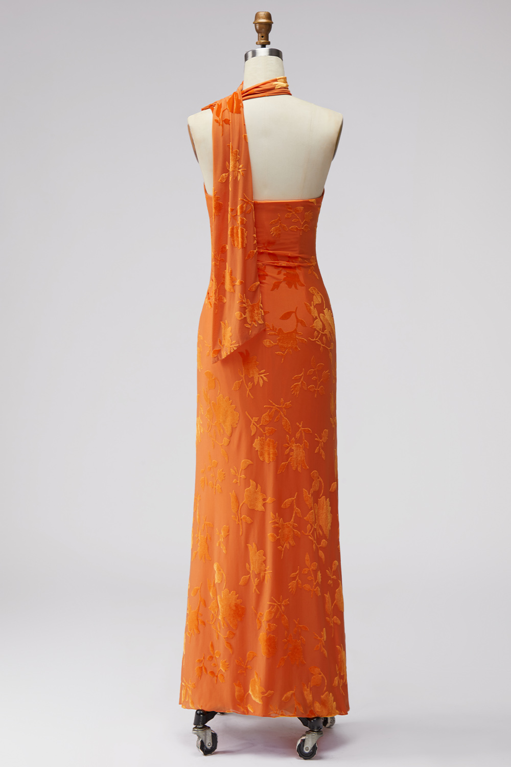 Floral Orange Sheath One Shoulder Long Formal Dress
