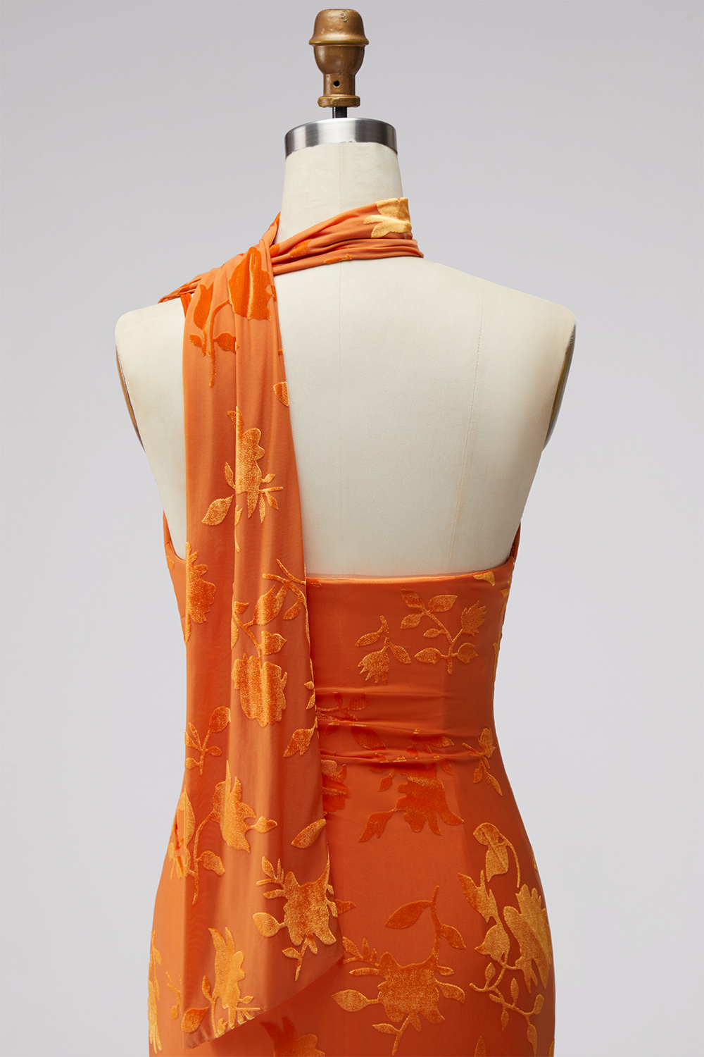 Floral Orange Sheath One Shoulder Long Formal Dress