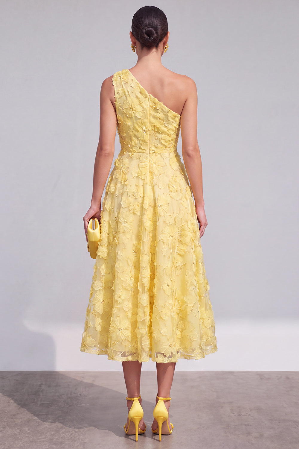 Pink Floral A Line One Shoulder Long Formal Dress
