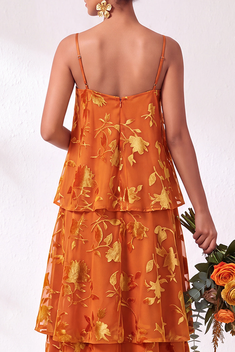 Green Flower Tiered Ruffled Velevt Long Formal Dress