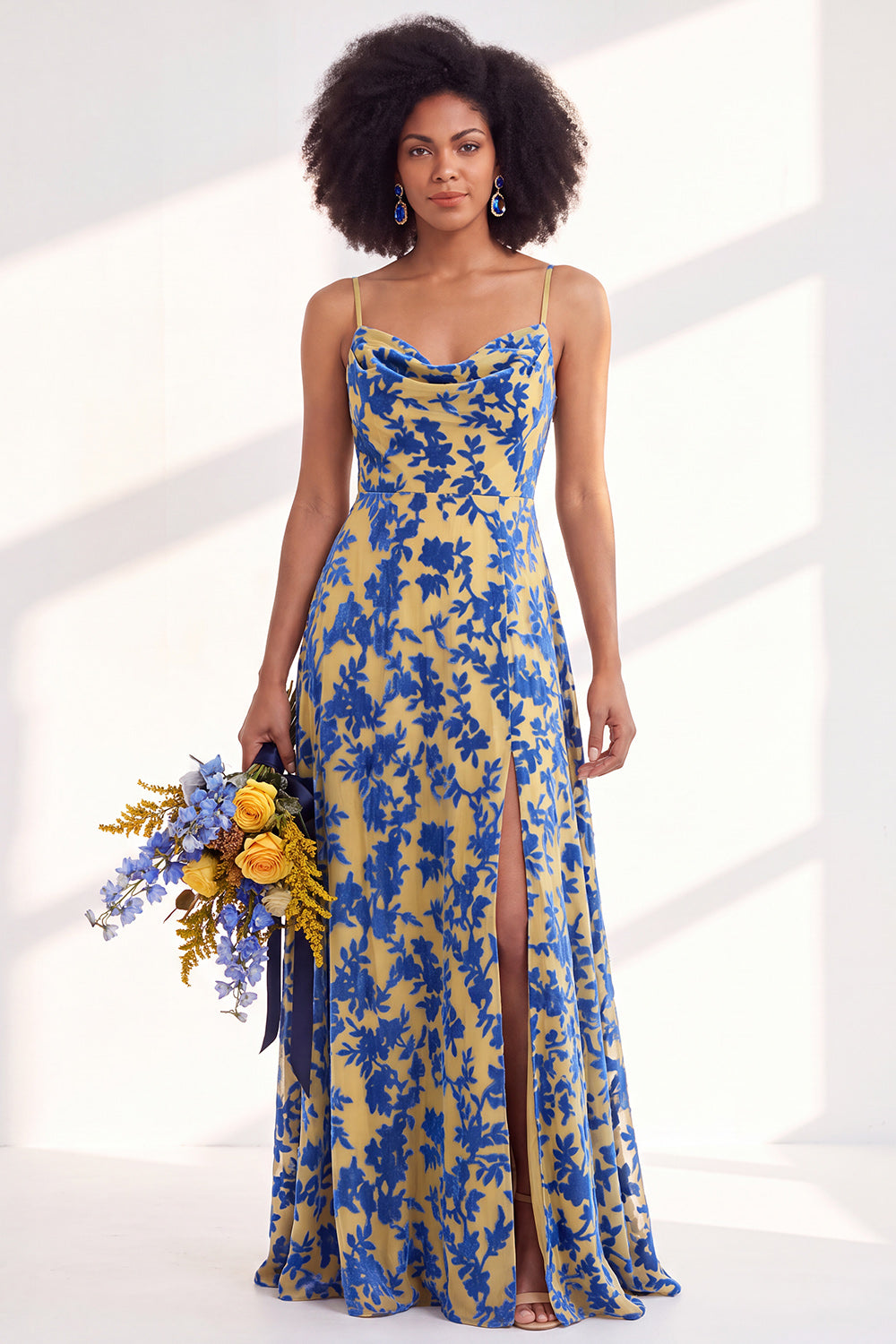Fuchsia Flower A-Line Velvet Long Formal Dress with Slit
