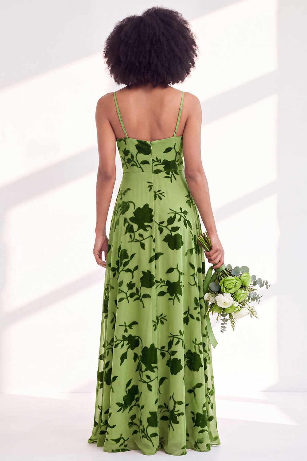 Fuchsia Flower A-Line Velvet Long Formal Dress with Slit