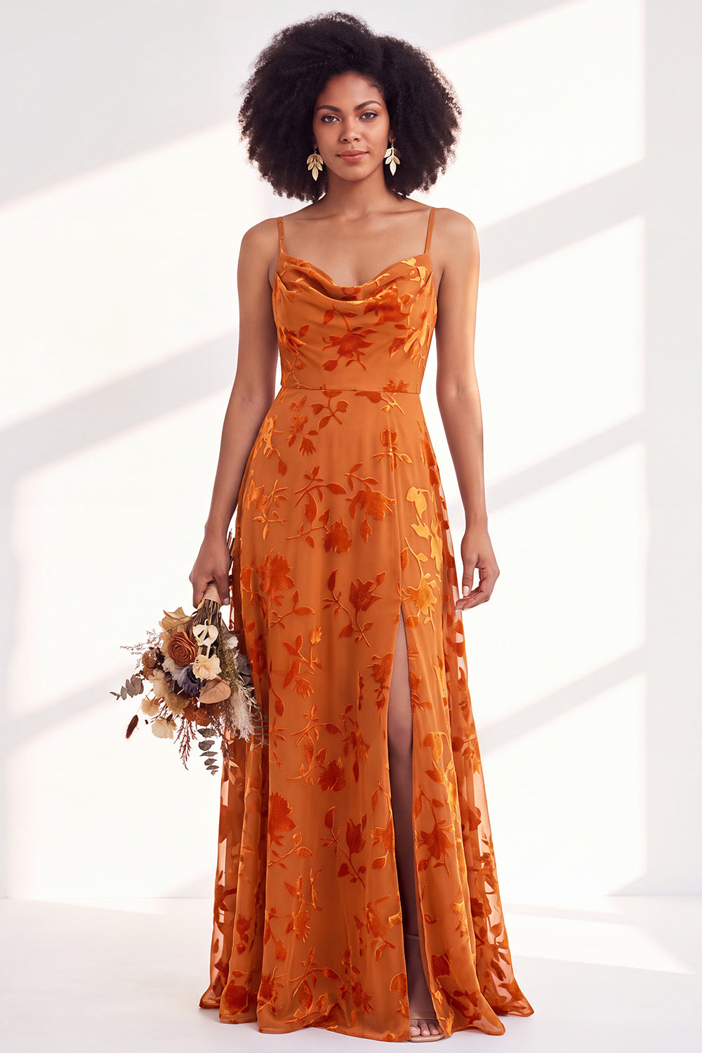 Fuchsia Flower A-Line Velvet Long Formal Dress with Slit