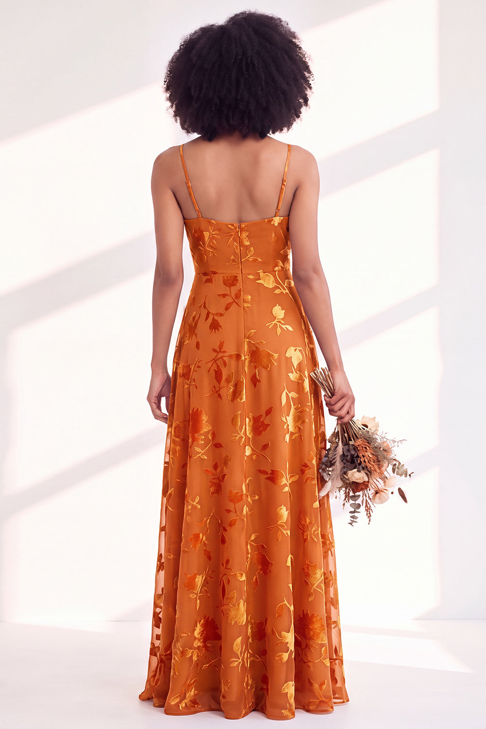 Fuchsia Flower A-Line Velvet Long Formal Dress with Slit