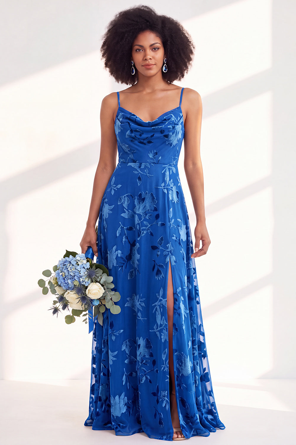 Fuchsia Flower A-Line Velvet Long Formal Dress with Slit