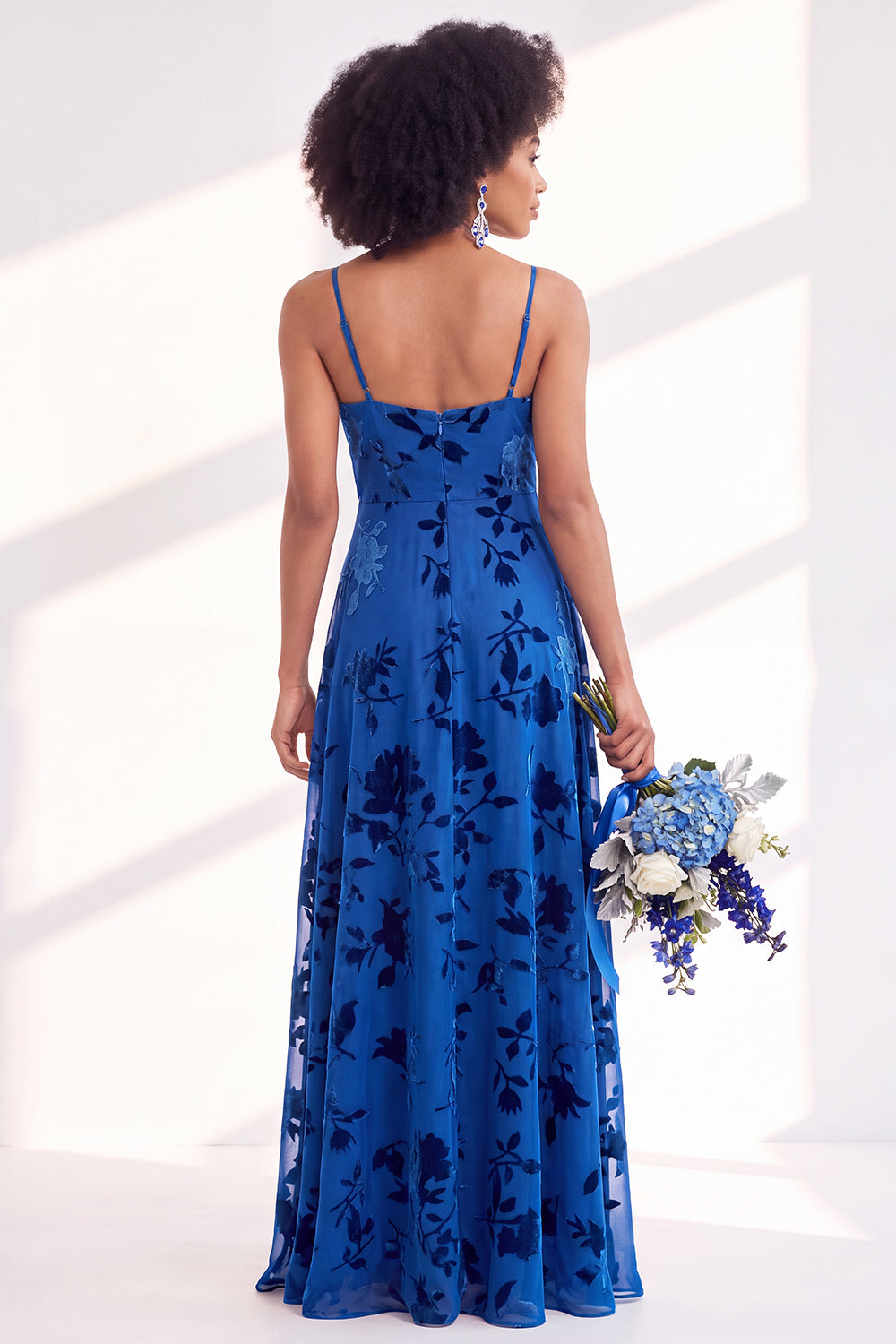 Fuchsia Flower A-Line Velvet Long Formal Dress with Slit