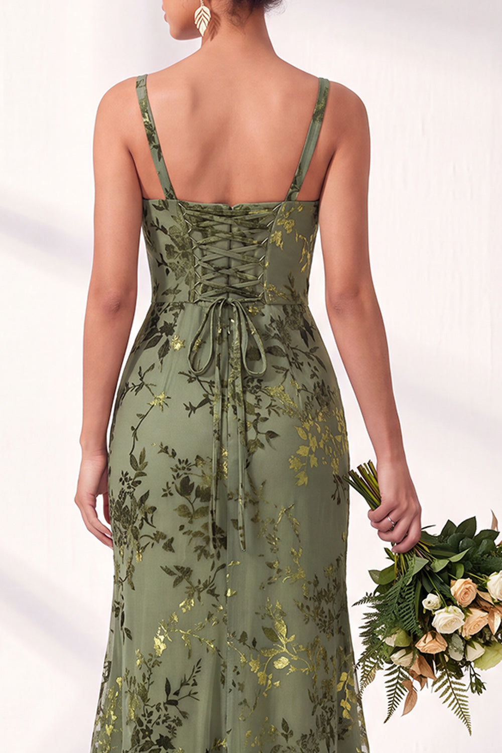 Blue Floral Ruched Square Neck Long Mermaid Formal Dress
