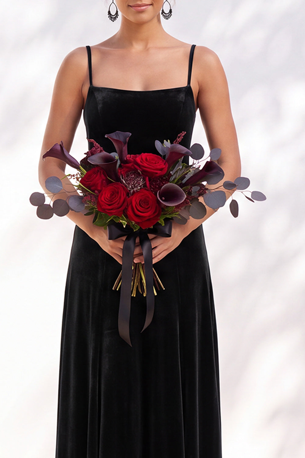 Burgundy A-Line Velvet Spaghetti Straps Long Formal Dress