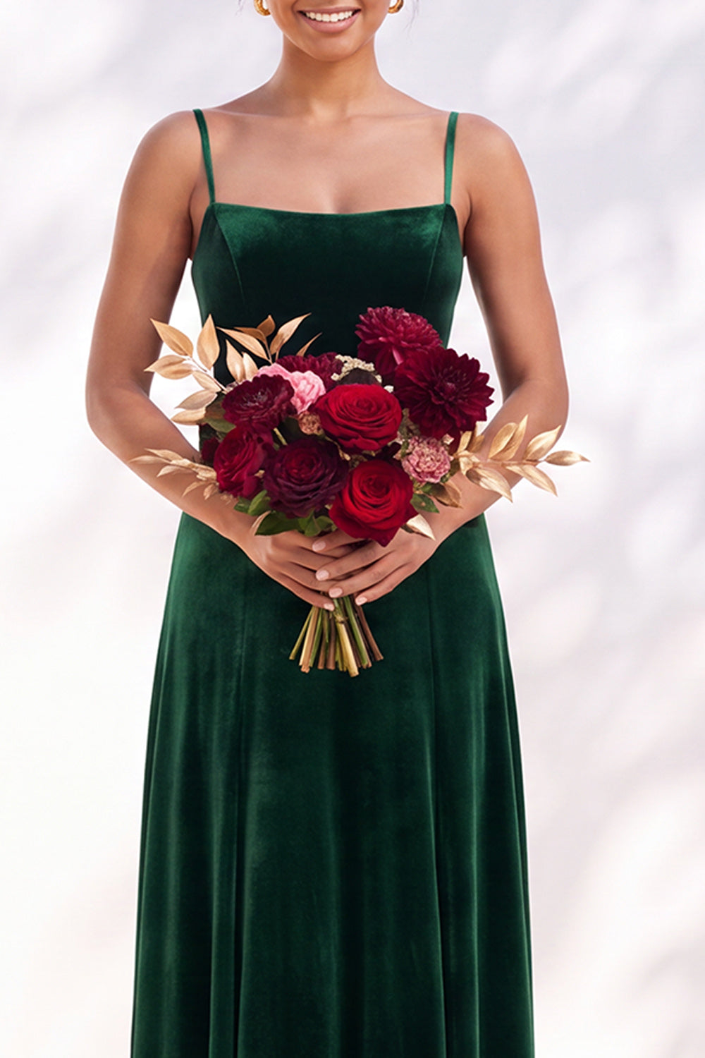 Burgundy A-Line Velvet Spaghetti Straps Long Formal Dress