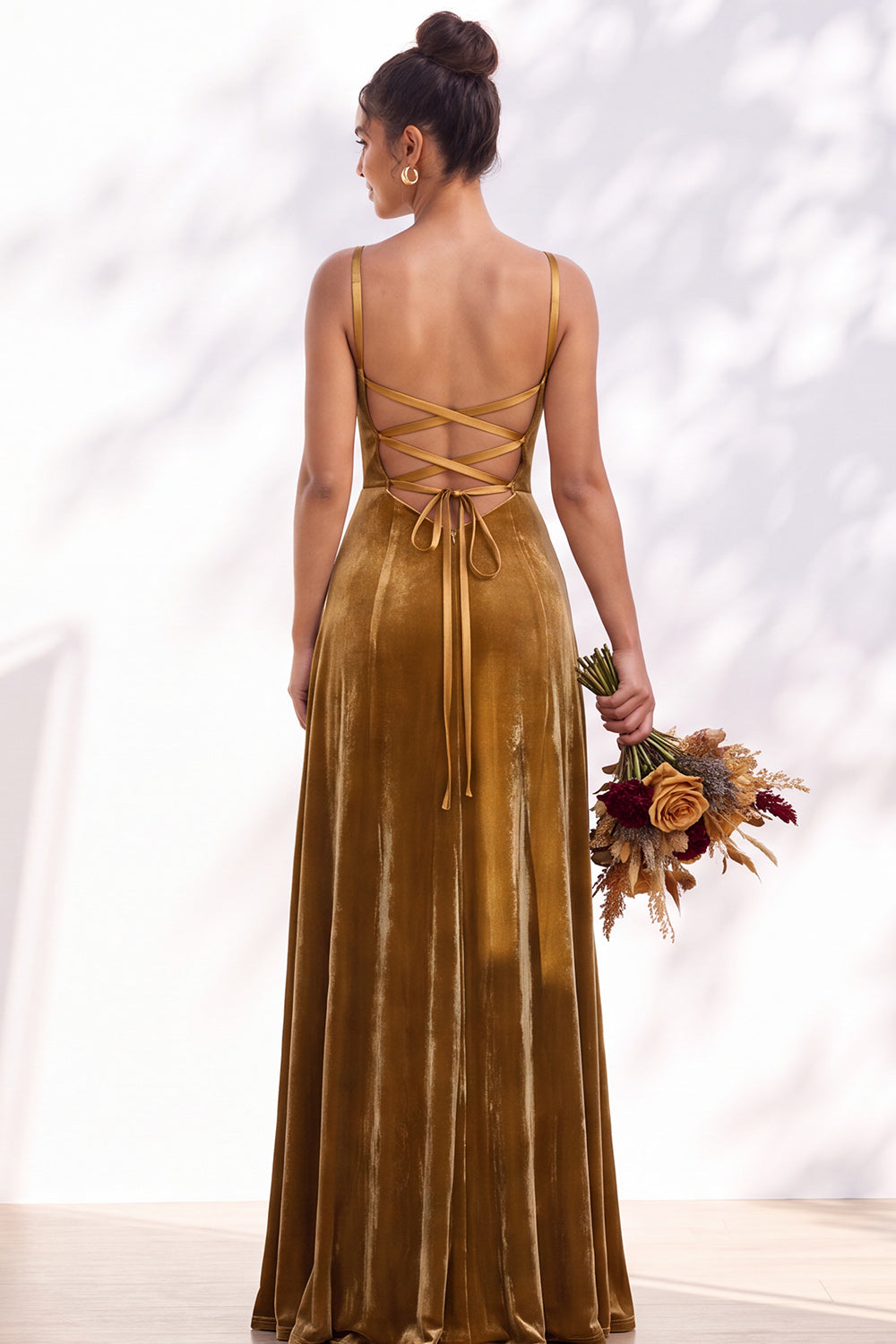 Burgundy A-Line Velvet Spaghetti Straps Long Formal Dress