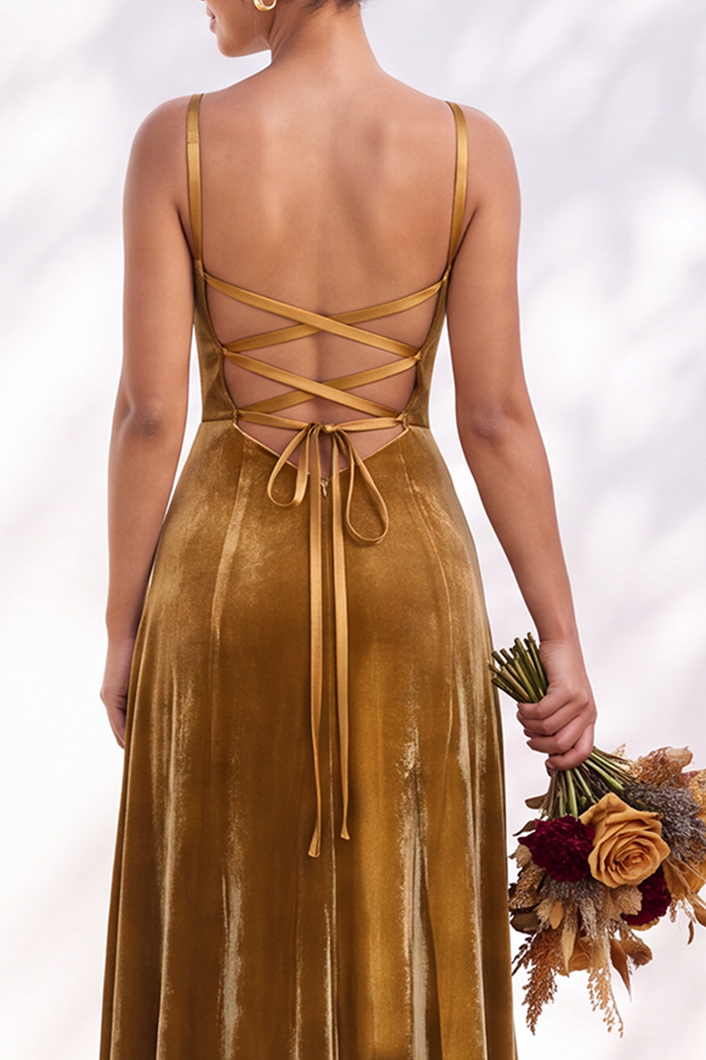 Burgundy A-Line Velvet Spaghetti Straps Long Formal Dress