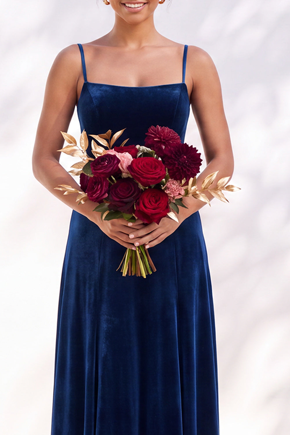 Burgundy A-Line Velvet Spaghetti Straps Long Formal Dress