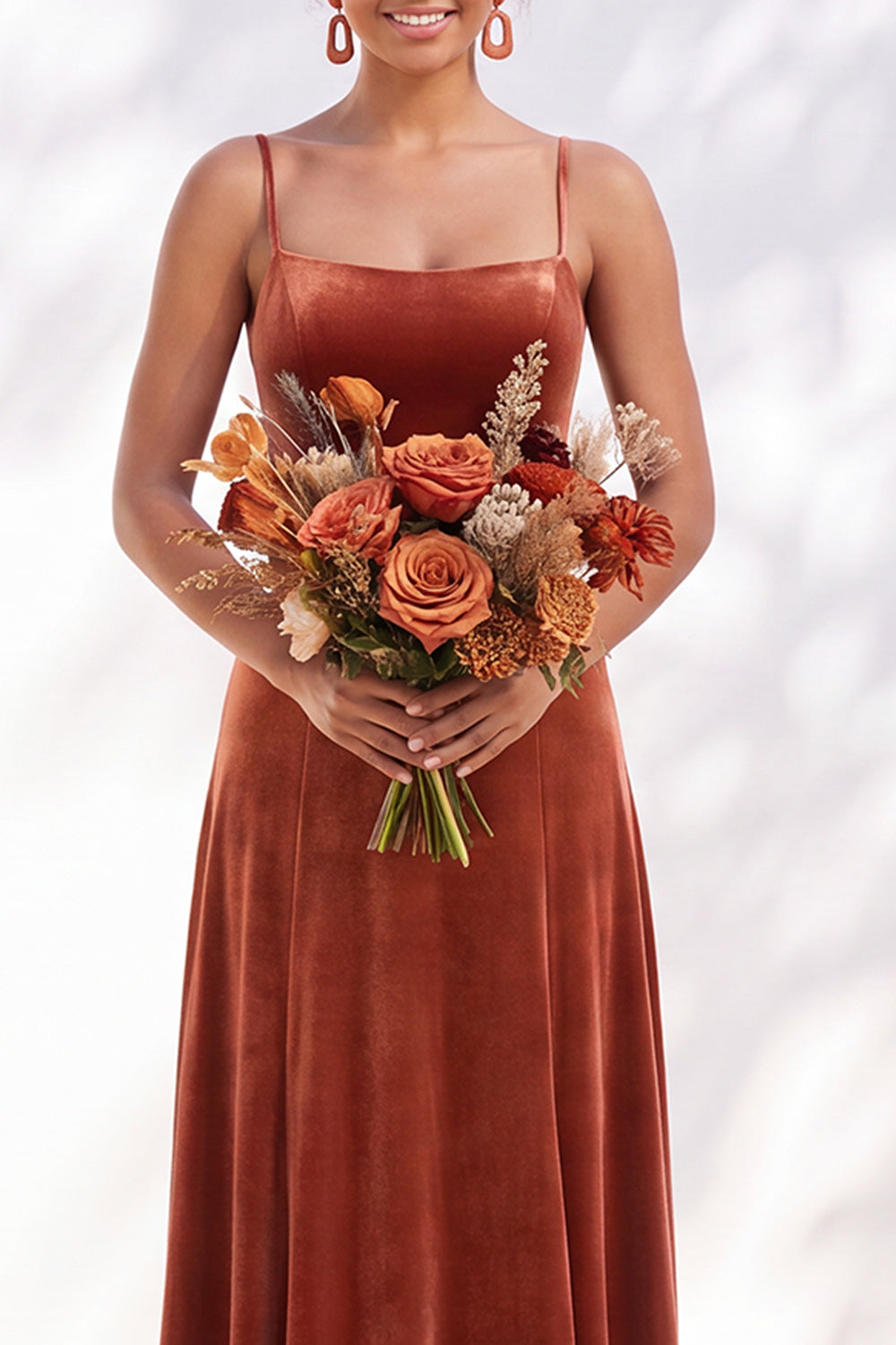 Burgundy A-Line Velvet Spaghetti Straps Long Formal Dress