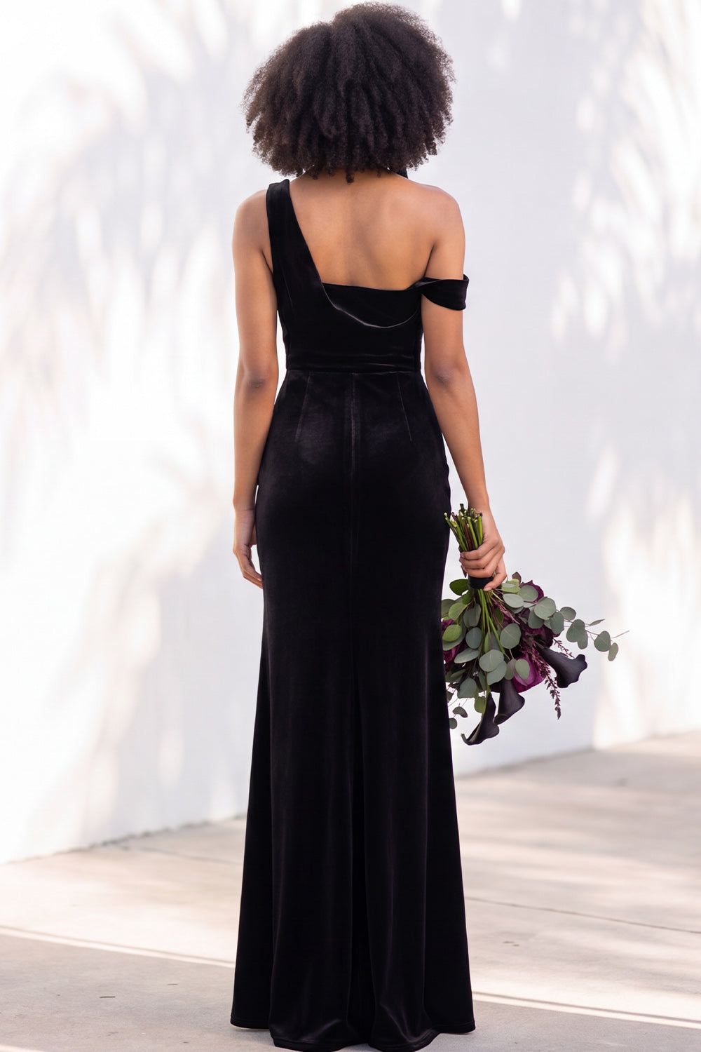 Coffee Velvet One Shoulder Mermaid Ruched Long Formal Dress