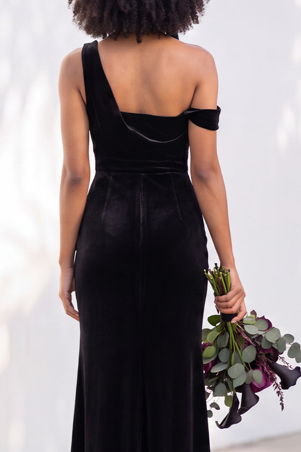 Coffee Velvet One Shoulder Mermaid Ruched Long Formal Dress