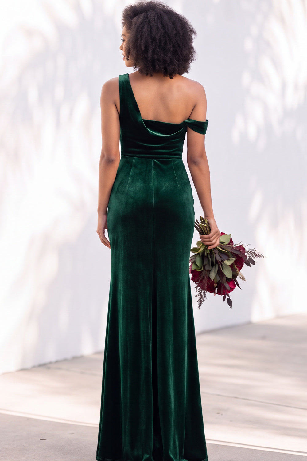 Coffee Velvet One Shoulder Mermaid Ruched Long Formal Dress