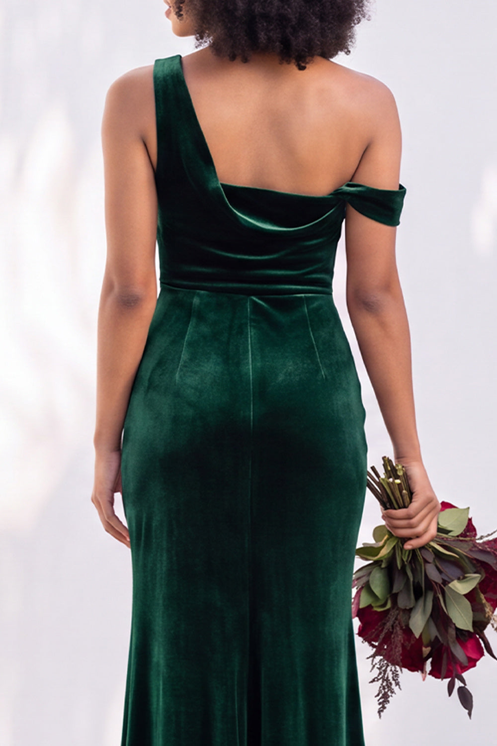 Coffee Velvet One Shoulder Mermaid Ruched Long Formal Dress