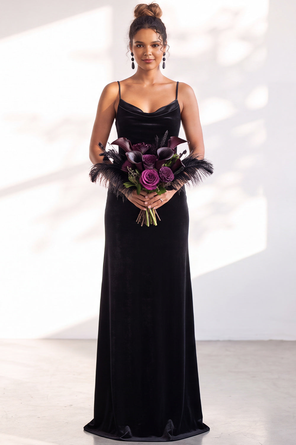 Dark Green Mermaid Spaghetti Straps Velvet Long Formal Dress