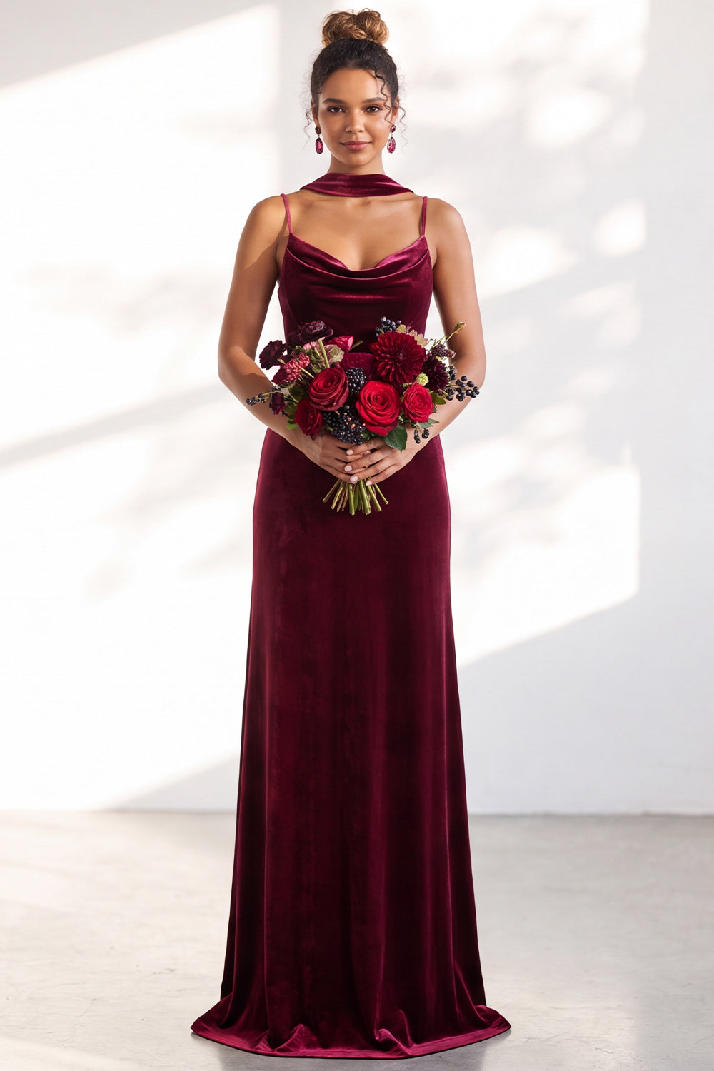 Dark Green Mermaid Spaghetti Straps Velvet Long Formal Dress