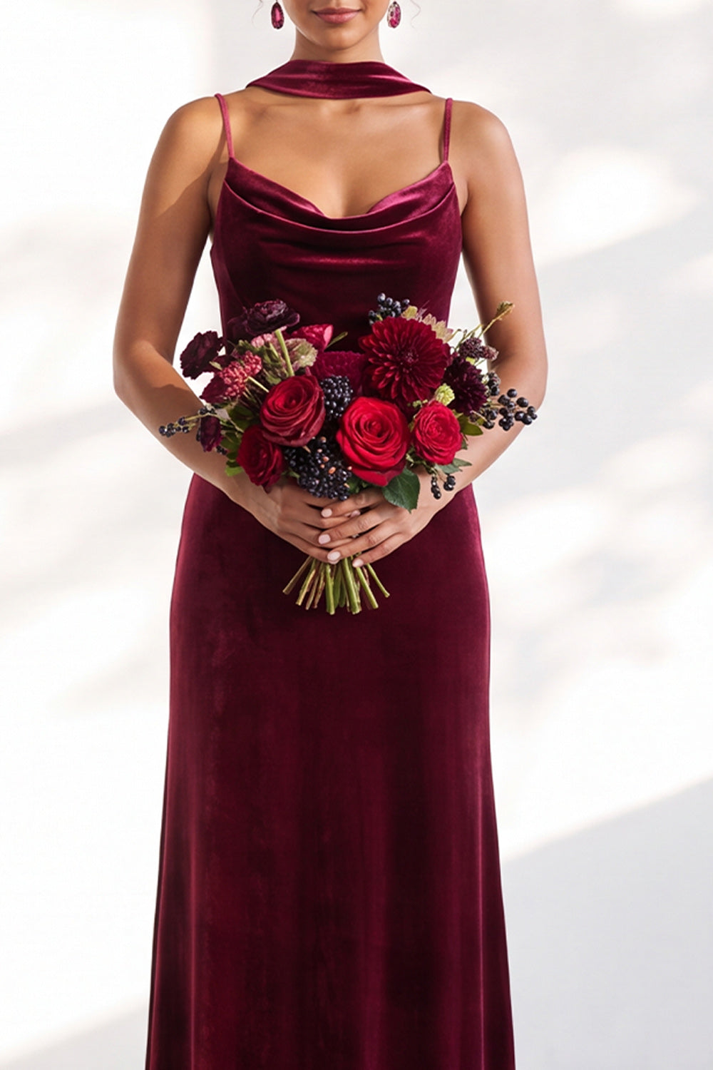 Dark Green Mermaid Spaghetti Straps Velvet Long Formal Dress