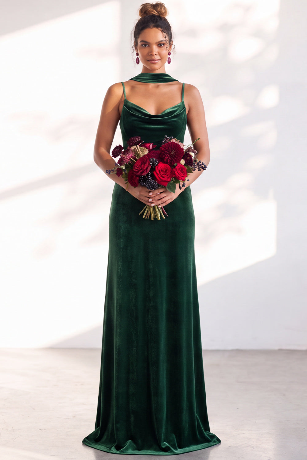 Dark Green Mermaid Spaghetti Straps Velvet Long Formal Dress