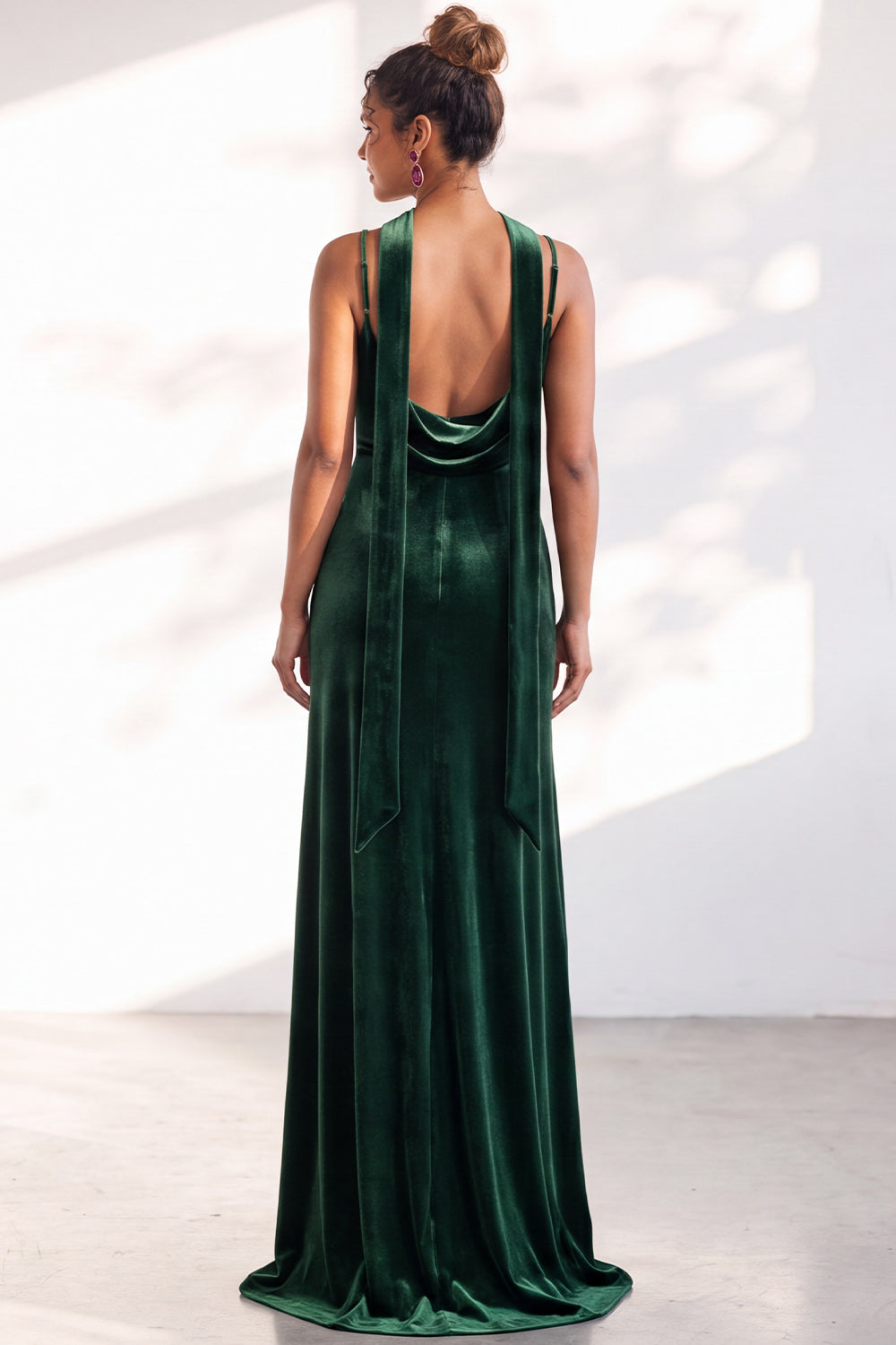 Dark Green Mermaid Spaghetti Straps Velvet Long Formal Dress