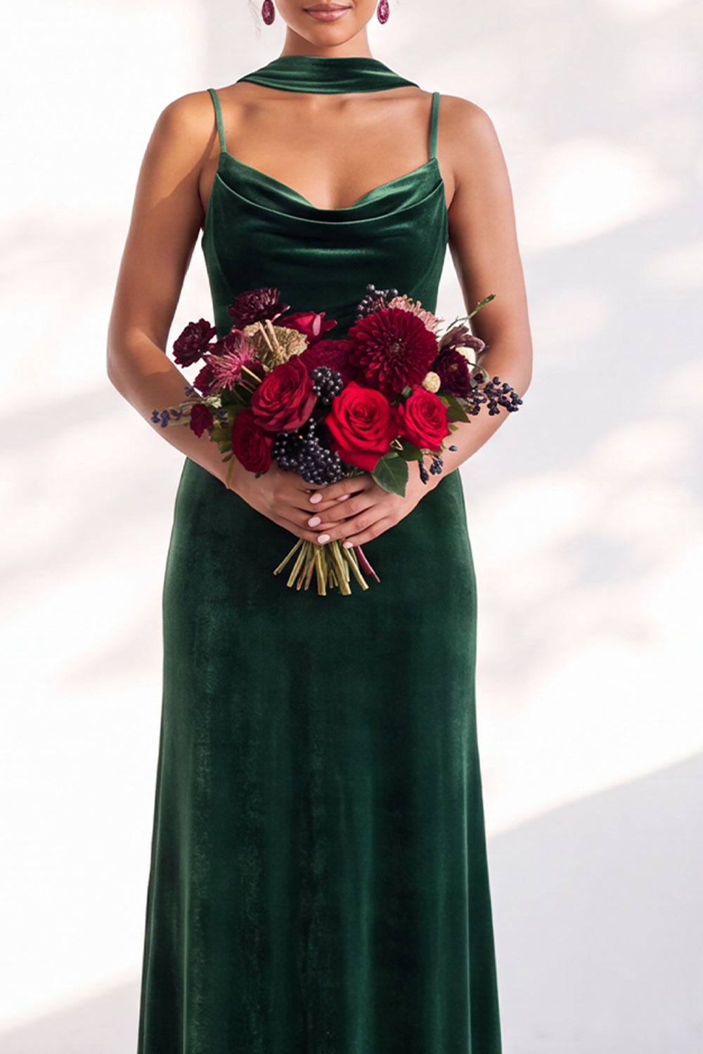 Dark Green Mermaid Spaghetti Straps Velvet Long Formal Dress
