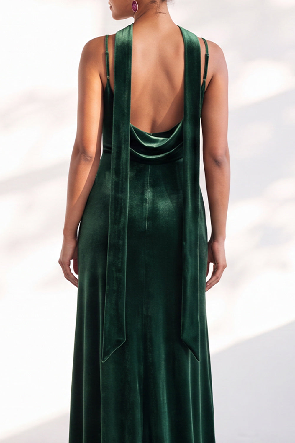 Dark Green Mermaid Spaghetti Straps Velvet Long Formal Dress