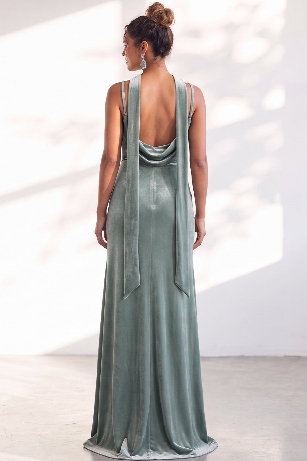 Dark Green Mermaid Spaghetti Straps Velvet Long Formal Dress