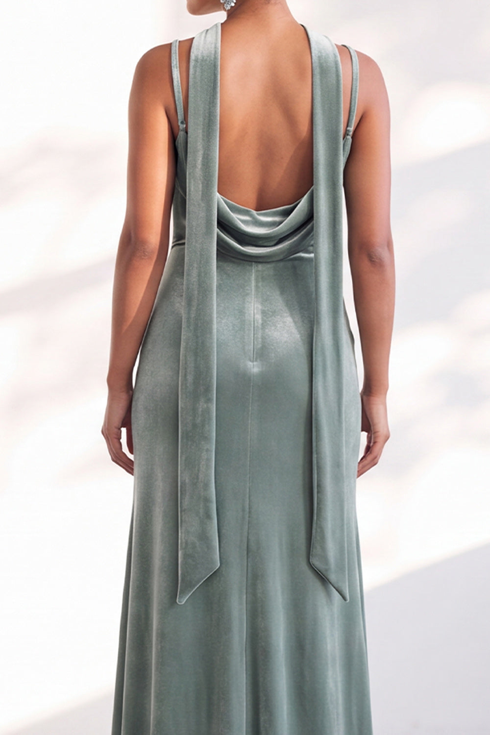 Dark Green Mermaid Spaghetti Straps Velvet Long Formal Dress