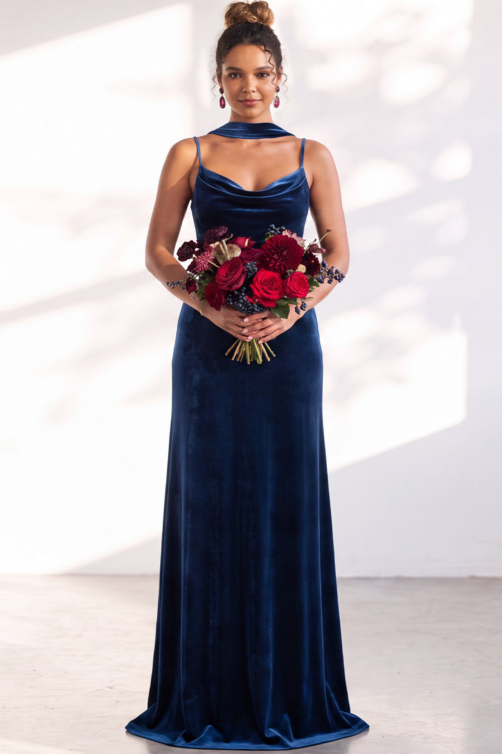 Dark Green Mermaid Spaghetti Straps Velvet Long Formal Dress