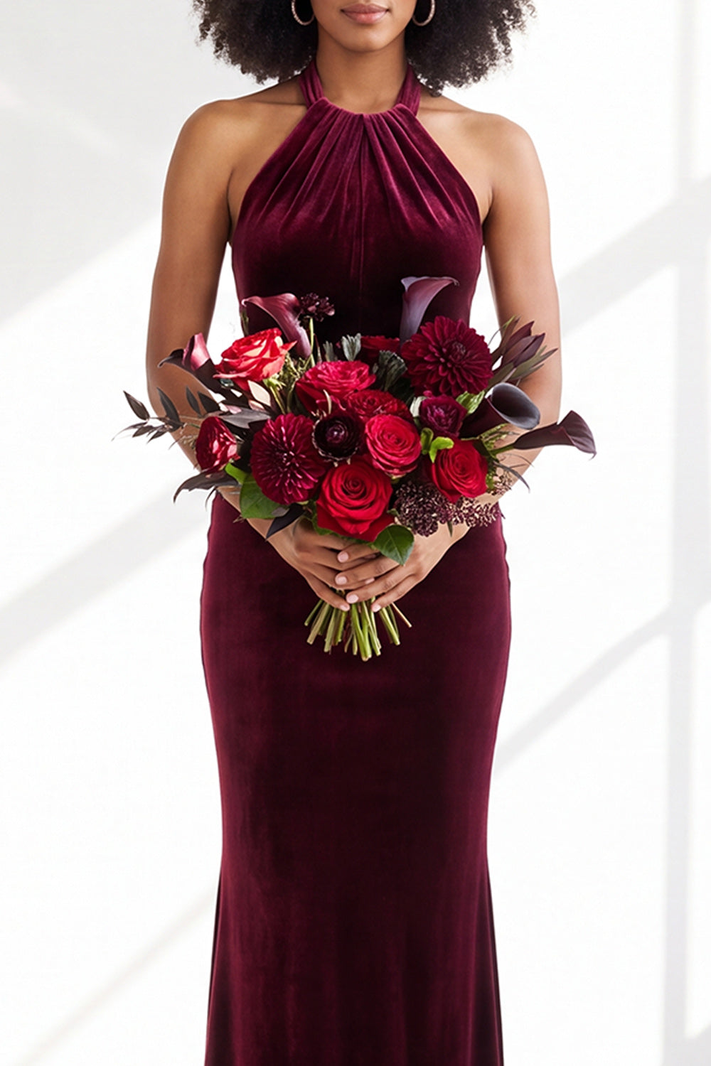 Black Velvet Mermaid Halter Long Formal Dress